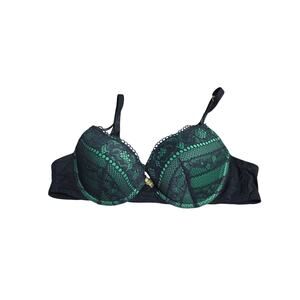 Adore‎ Me Bra 36B Womens Padded Underwired Green Black Lace Adjustable Straps